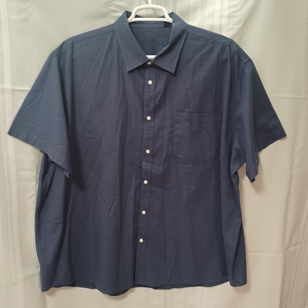 Design In Italy‎ Luxury Mens 3XL Short Sleeve Button Down Shirt Navy Blue Pocket